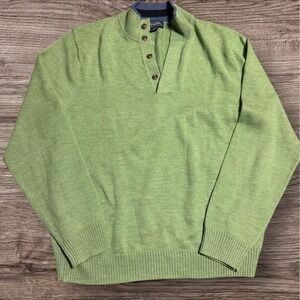 Brooks Brothers Extra Fine Italian Merino Wool Sweater Men's L 1/4 Button Green
